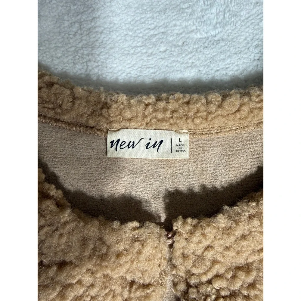 New In Sherpa Fleece Vest Women Large Tan Excellent Faux Shearling Gilet NJ90027